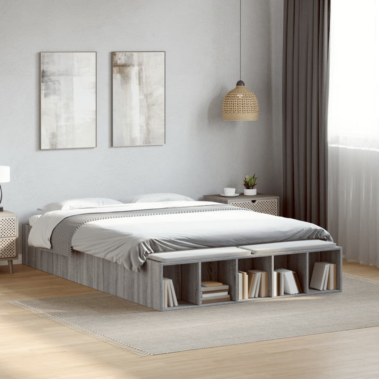 Bedframe bewerkt hout grijs sonoma eikenkleurig 120x190 cm