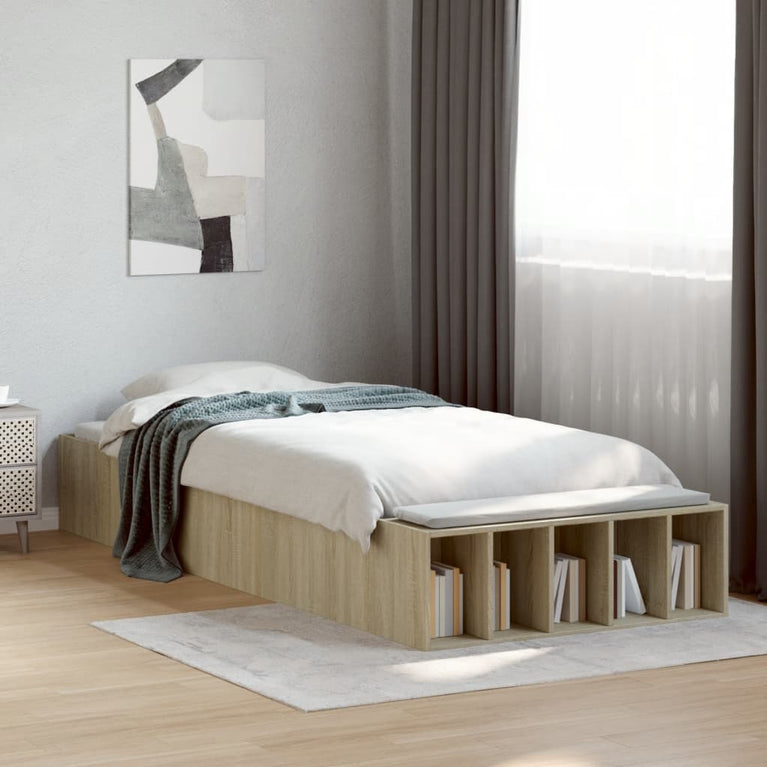 Bedframe bewerkt hout sonoma eikenkleurig 100x200 cm