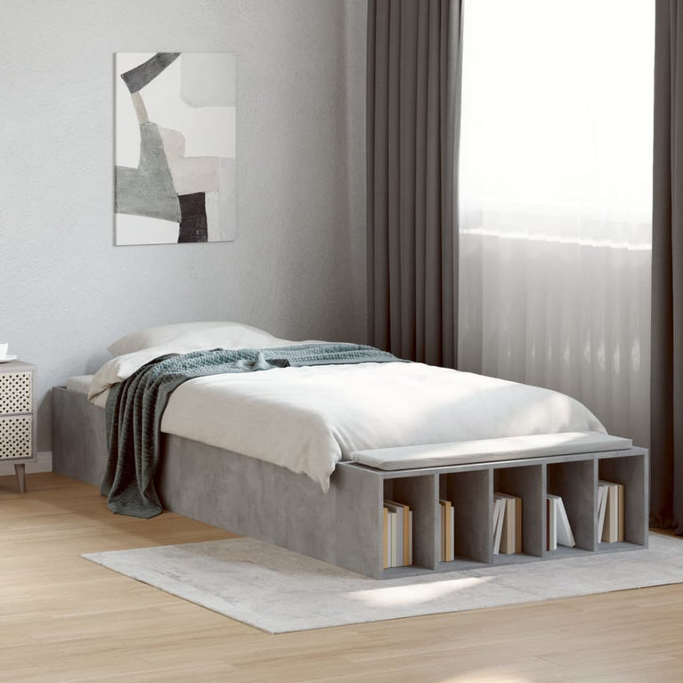 Bedframe bewerkt hout betongrijs 100x200 cm