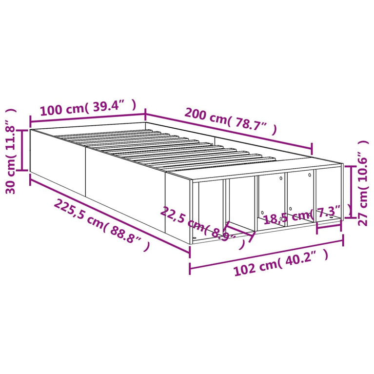 Bedframe bewerkt hout betongrijs 100x200 cm