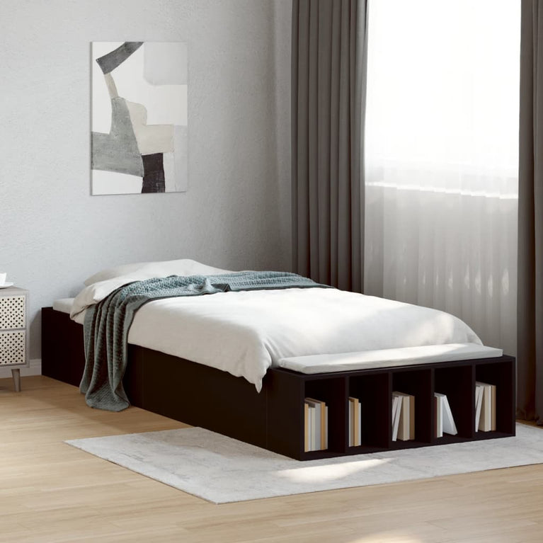 Bedframe bewerkt hout zwart 90x200 cm