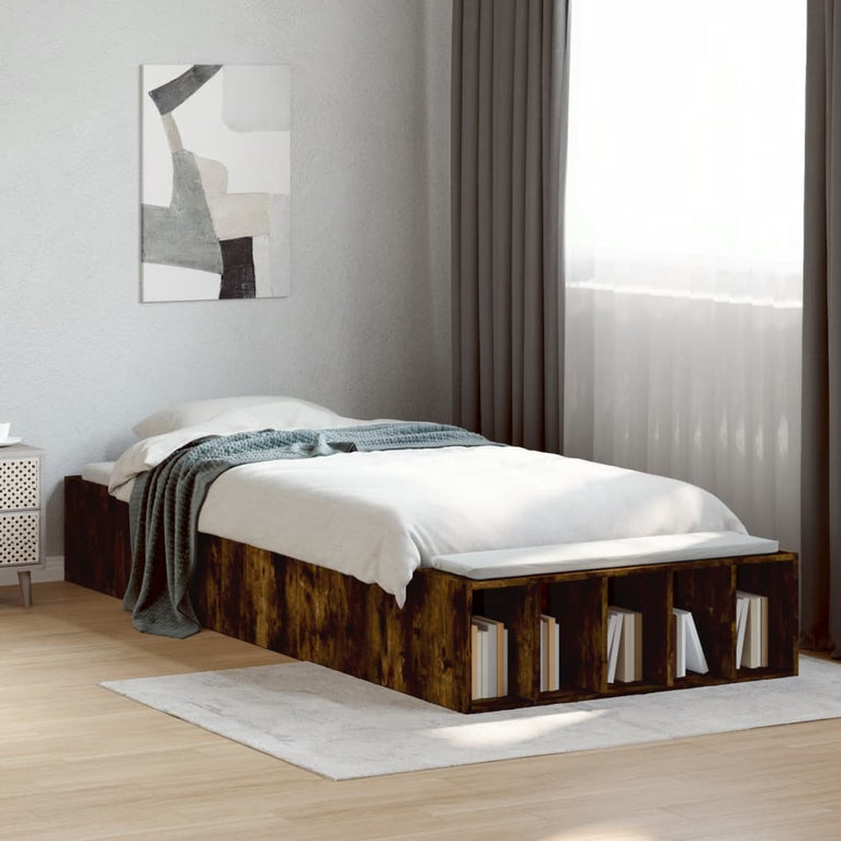 Bedframe bewerkt hout gerookt eikenkleurig 90x200 cm