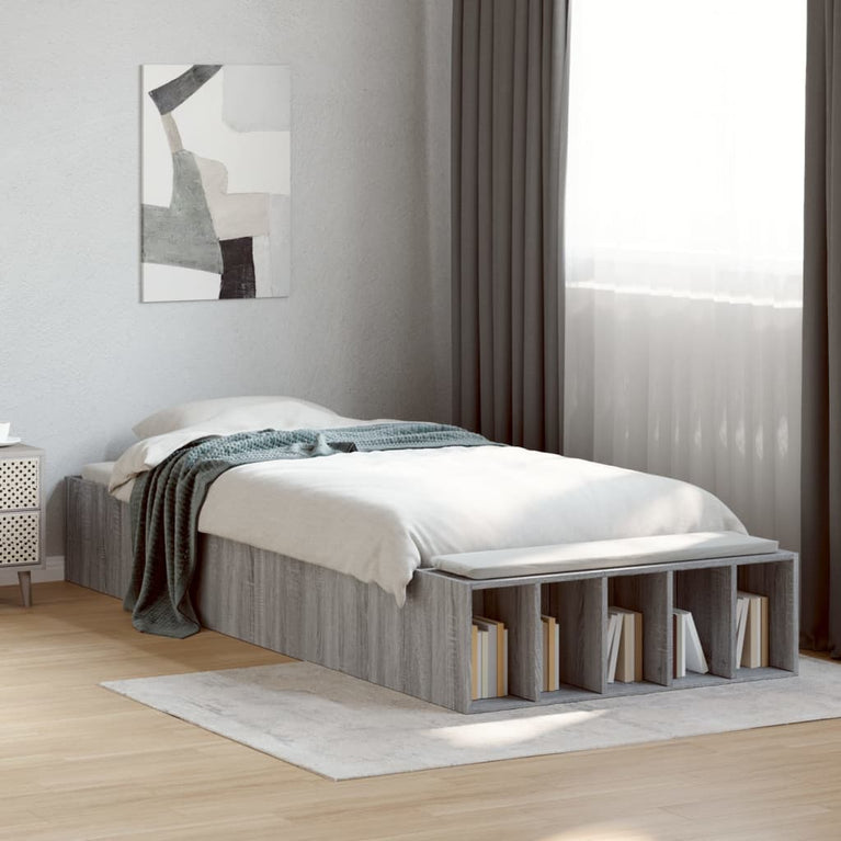 Bedframe bewerkt hout grijs sonoma eikenkleurig 90x200 cm