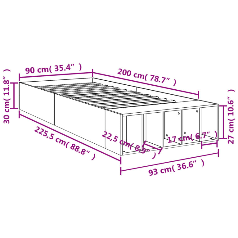 Bedframe bewerkt hout bruin eikenkleur 90x200 cm