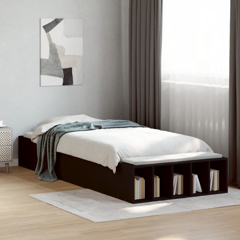 Bedframe bewerkt hout zwart 90x190 cm