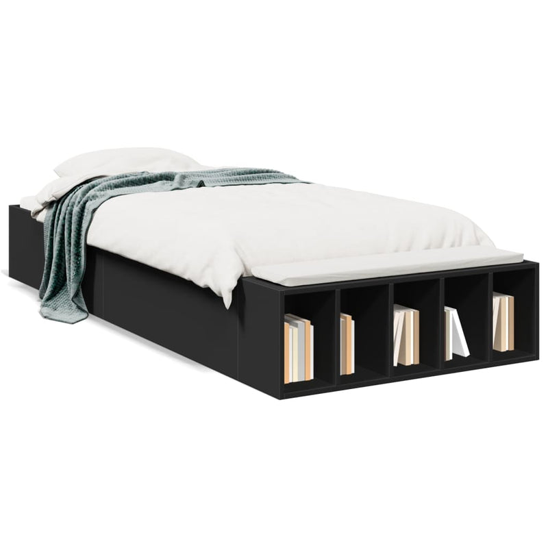 Bedframe bewerkt hout zwart 90x190 cm