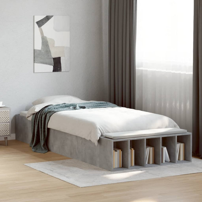 Bedframe bewerkt hout betongrijs 90x190 cm