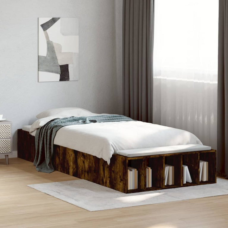 Bedframe bewerkt hout gerookt eikenkleurig 90x190 cm