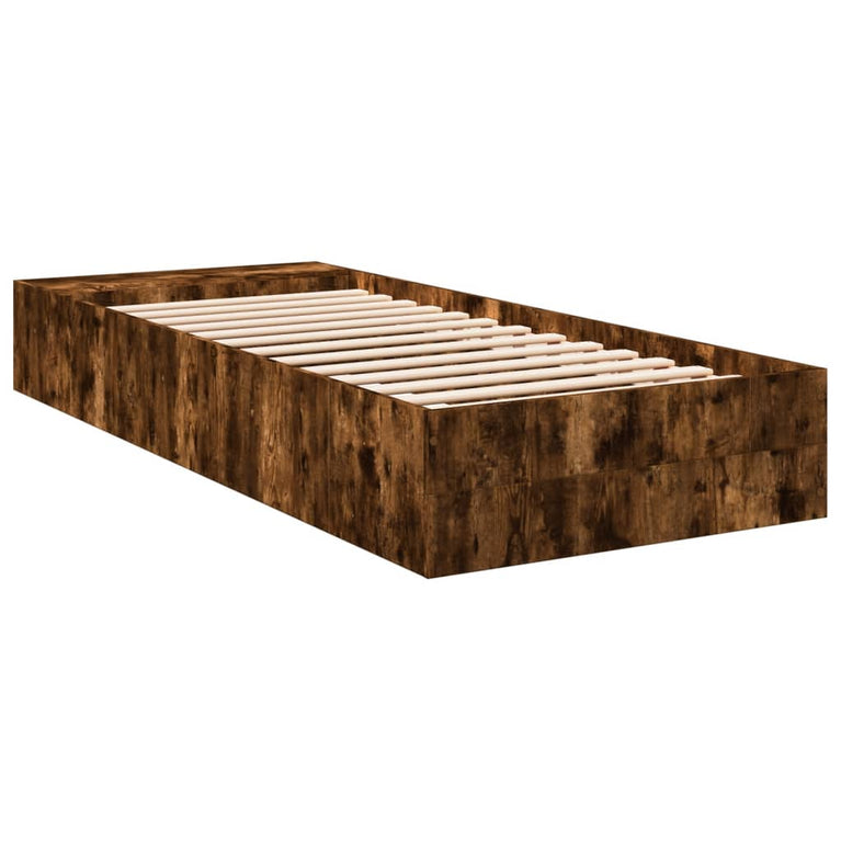 Bedframe bewerkt hout gerookt eikenkleurig 90x190 cm