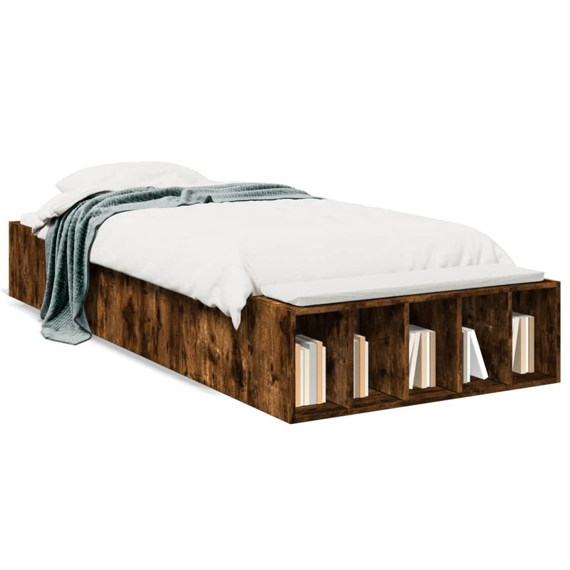 Bedframe bewerkt hout gerookt eikenkleurig 90x190 cm