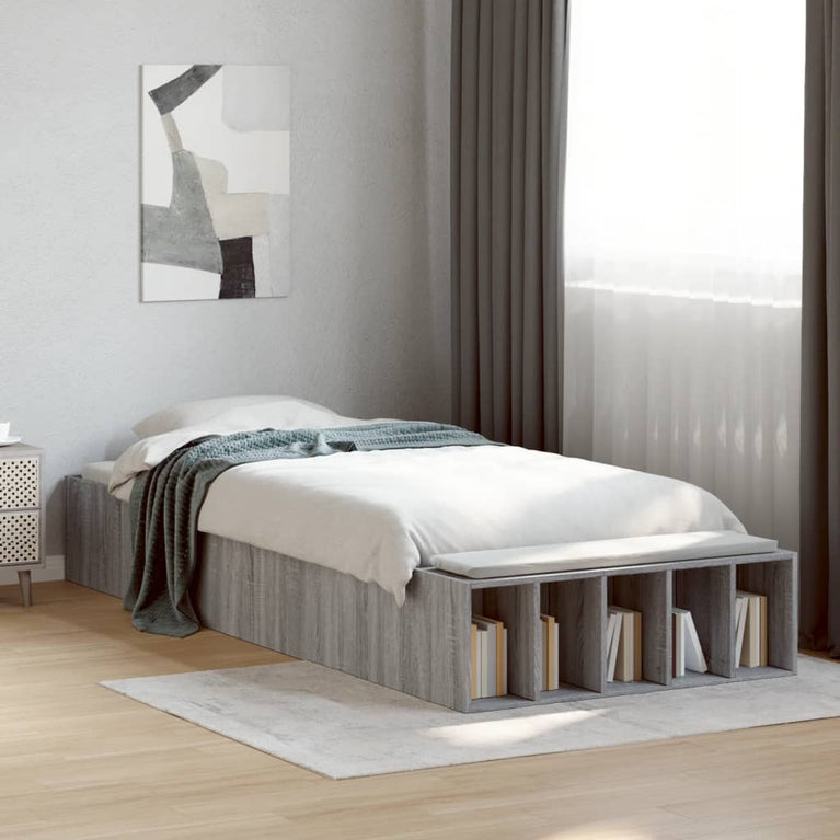Bedframe bewerkt hout grijs sonoma eikenkleurig 90x190 cm