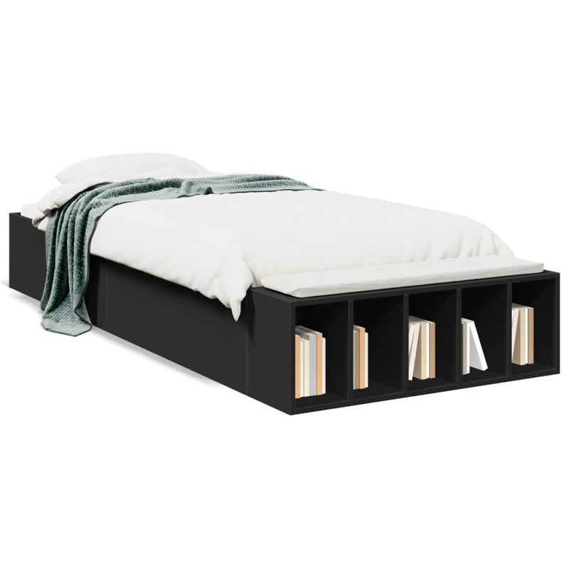 Bedframe bewerkt hout zwart 75x190 cm
