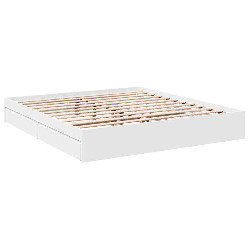 Bedframe met lades bewerkt hout wit 200x200 cm