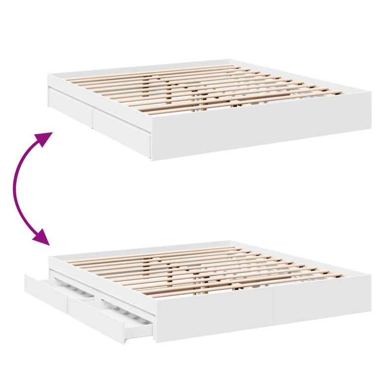 Bedframe met lades bewerkt hout wit 200x200 cm