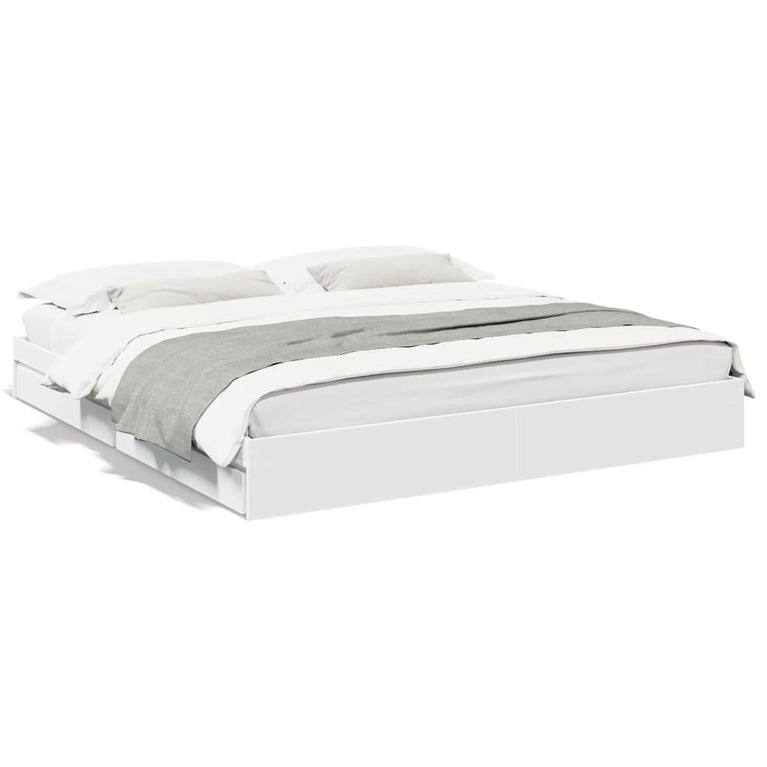 Bedframe met lades bewerkt hout wit 200x200 cm