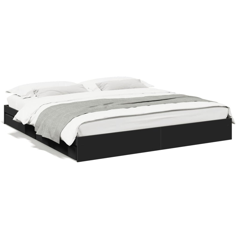 Bedframe met lades bewerkt hout zwart 200x200 cm