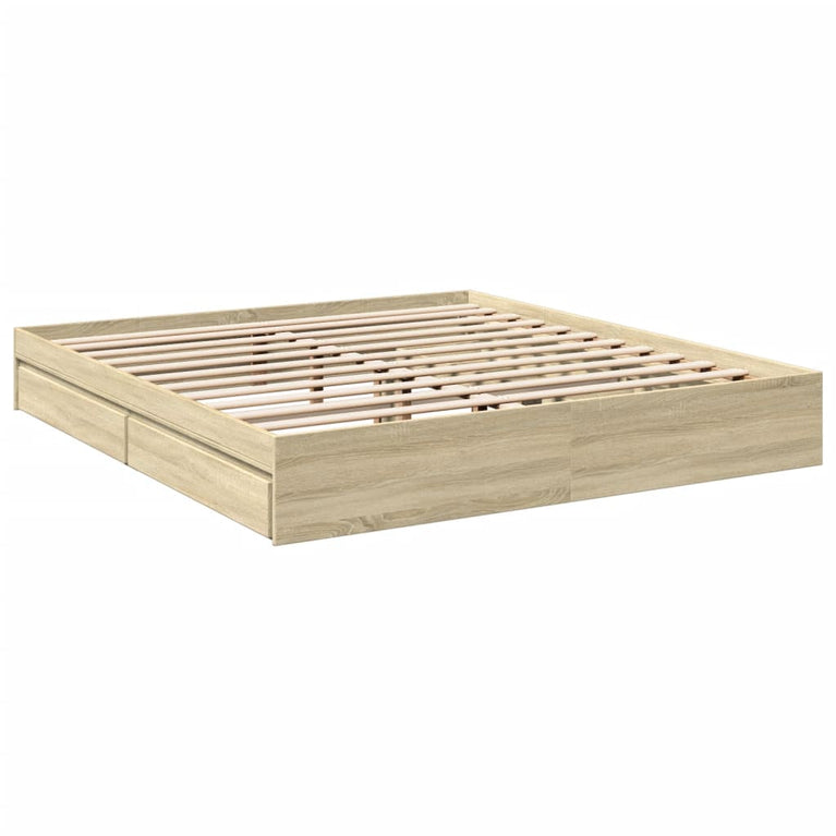 Bedframe met lades bewerkt hout sonoma eikenkleurig 200x200 cm
