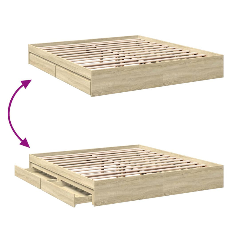 Bedframe met lades bewerkt hout sonoma eikenkleurig 200x200 cm
