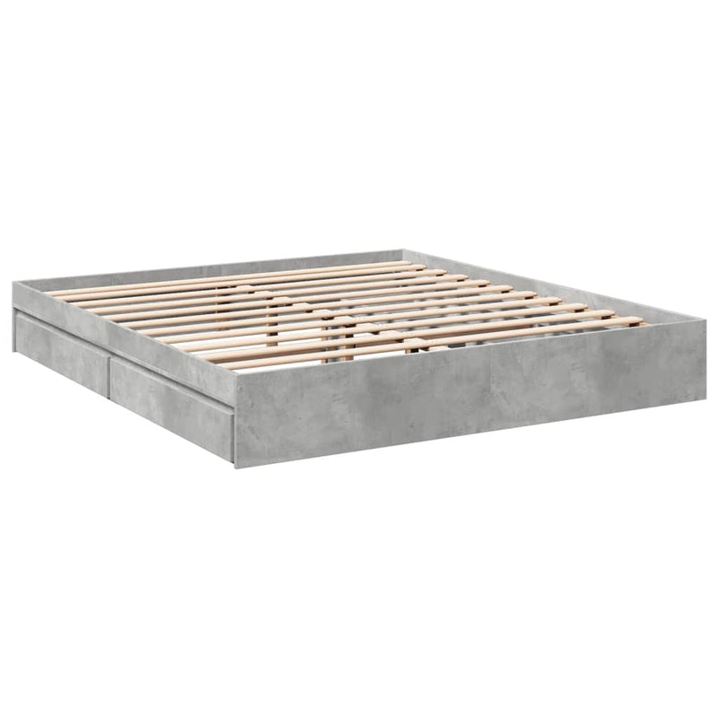 Bedframe met lades bewerkt hout betongrijs 200x200 cm
