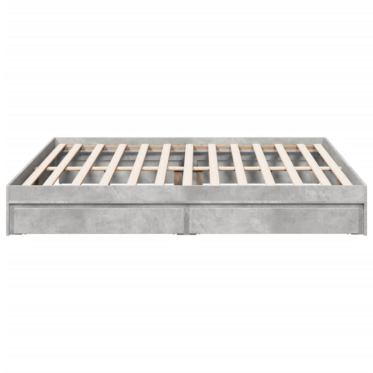 Bedframe met lades bewerkt hout betongrijs 200x200 cm