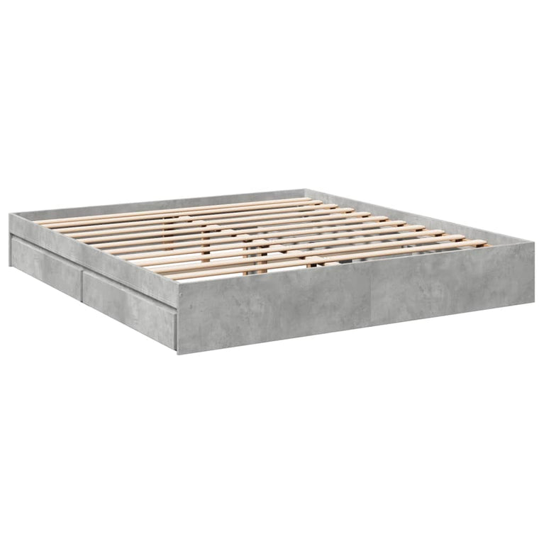 Bedframe met lades bewerkt hout betongrijs 200x200 cm