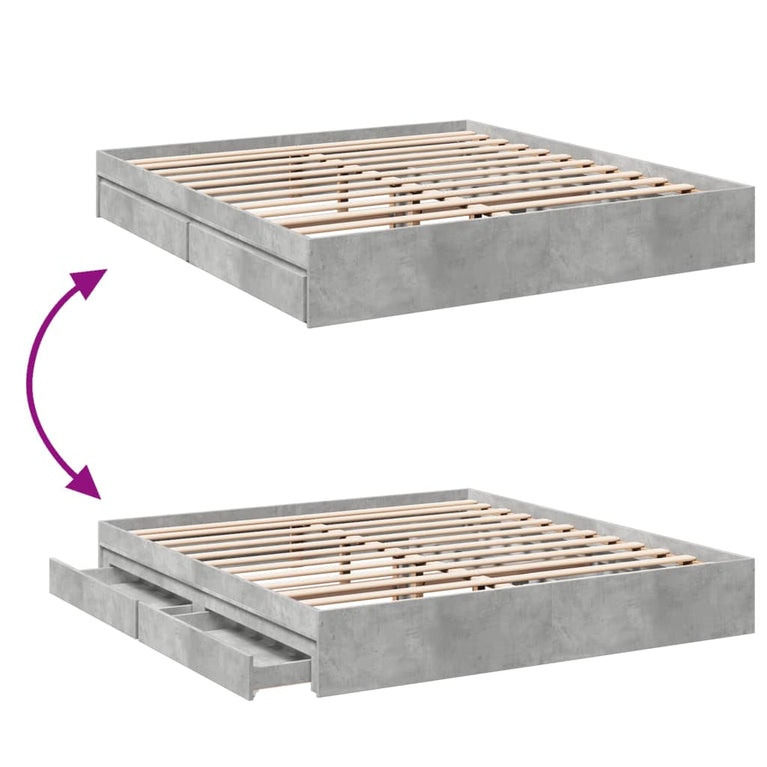 Bedframe met lades bewerkt hout betongrijs 200x200 cm
