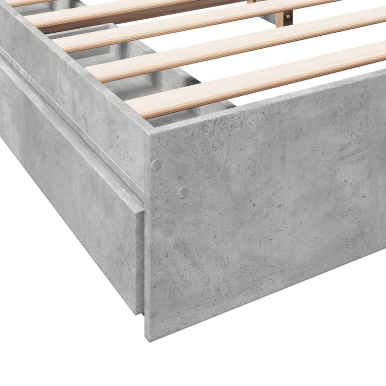 Bedframe met lades bewerkt hout betongrijs 200x200 cm