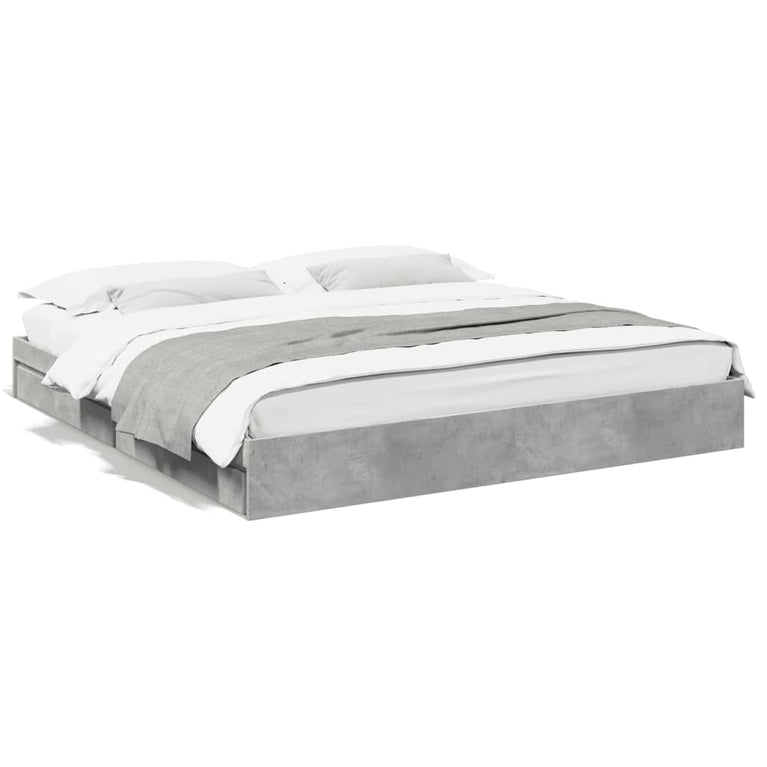 Bedframe met lades bewerkt hout betongrijs 200x200 cm