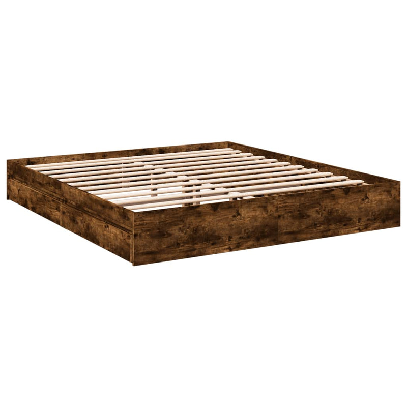 Bedframe met lades bewerkt hout gerookt eikenkleurig 200x200 cm