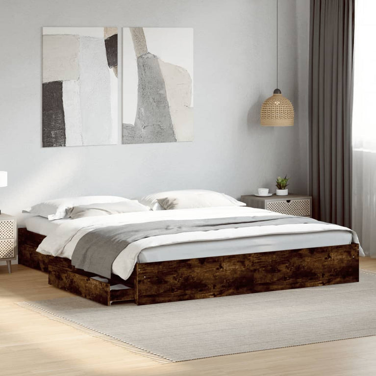 Bedframe met lades bewerkt hout gerookt eikenkleurig 200x200 cm