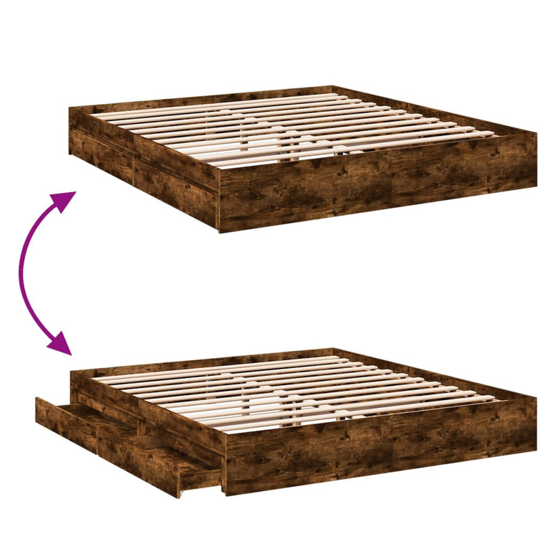 Bedframe met lades bewerkt hout gerookt eikenkleurig 200x200 cm