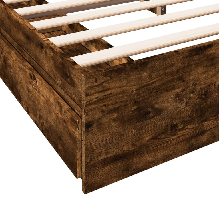 Bedframe met lades bewerkt hout gerookt eikenkleurig 200x200 cm