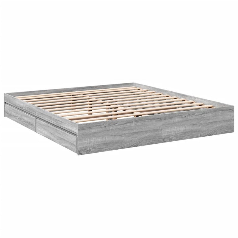 Bedframe met lades bewerkt hout grijs sonoma eiken 200x200 cm