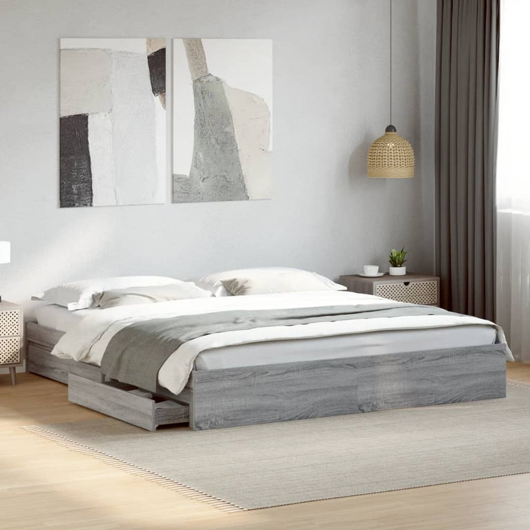 Bedframe met lades bewerkt hout grijs sonoma eiken 200x200 cm