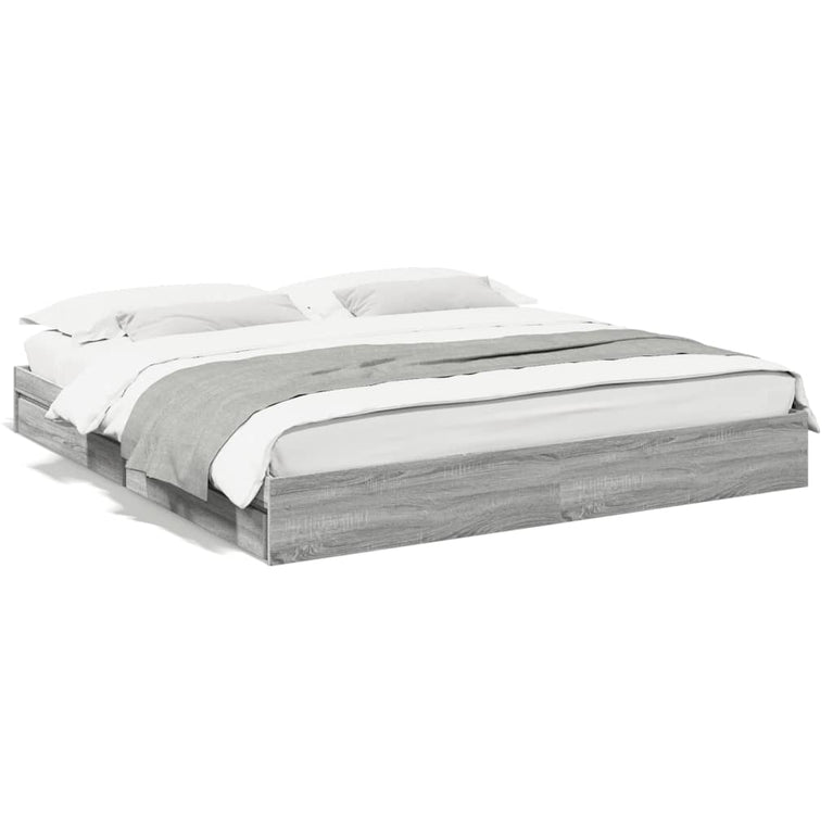 Bedframe met lades bewerkt hout grijs sonoma eiken 200x200 cm