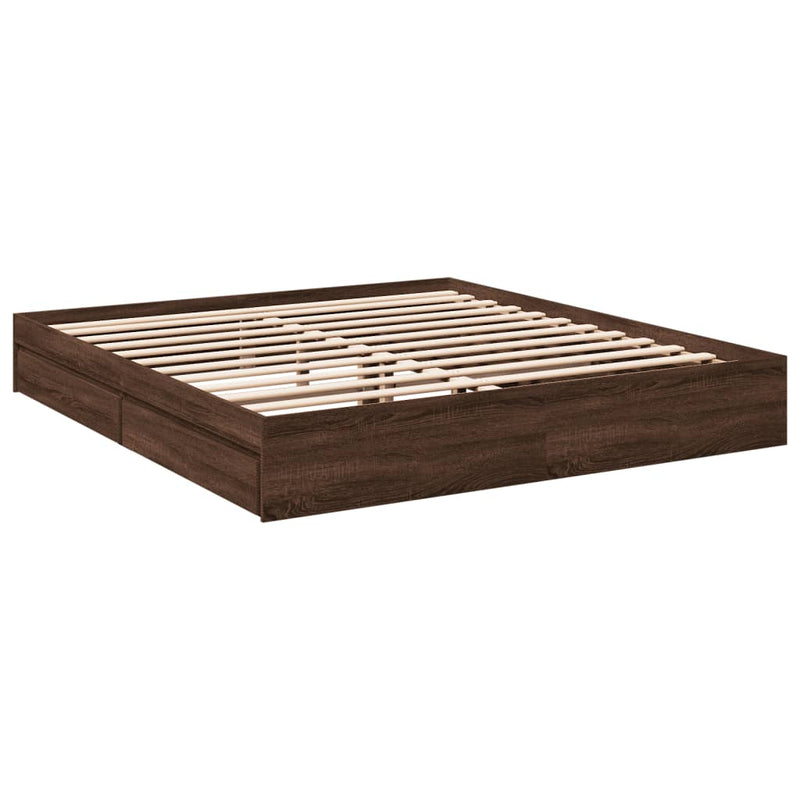 Bedframe met lades bewerkt hout bruin eikenkleurig 200x200 cm