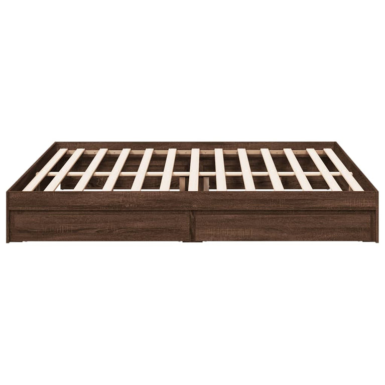 Bedframe met lades bewerkt hout bruin eikenkleurig 200x200 cm