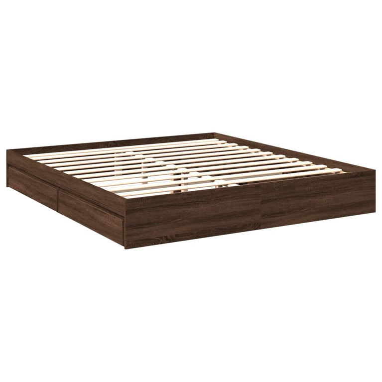 Bedframe met lades bewerkt hout bruin eikenkleurig 200x200 cm