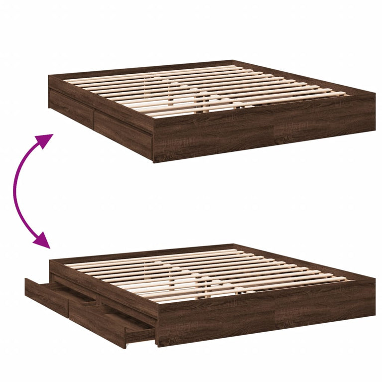 Bedframe met lades bewerkt hout bruin eikenkleurig 200x200 cm