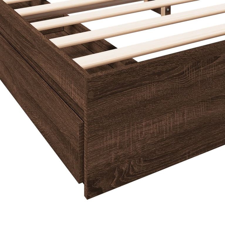 Bedframe met lades bewerkt hout bruin eikenkleurig 200x200 cm