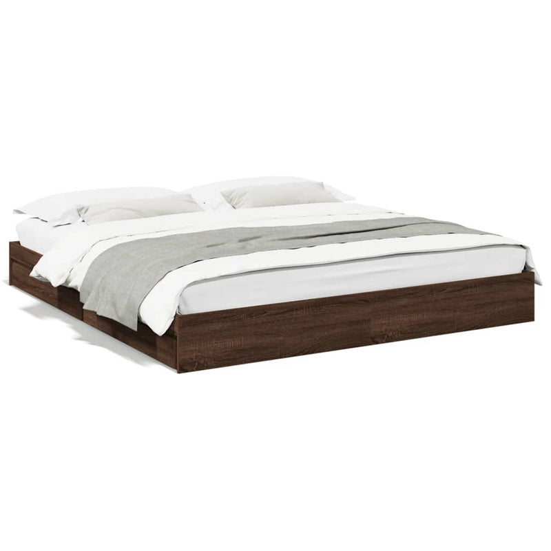Bedframe met lades bewerkt hout bruin eikenkleurig 200x200 cm