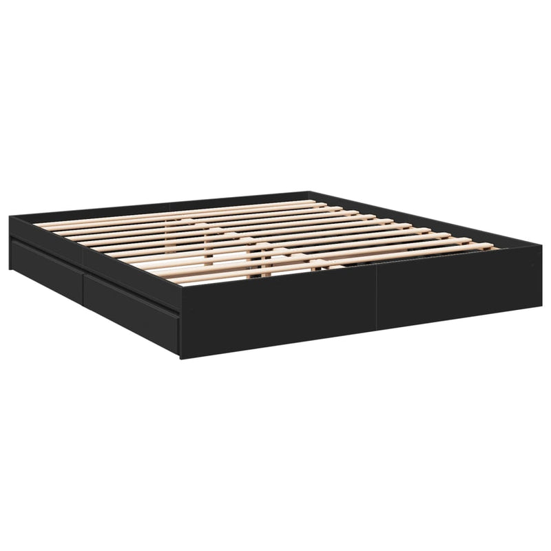 Bedframe met lades bewerkt hout zwart 180x200 cm