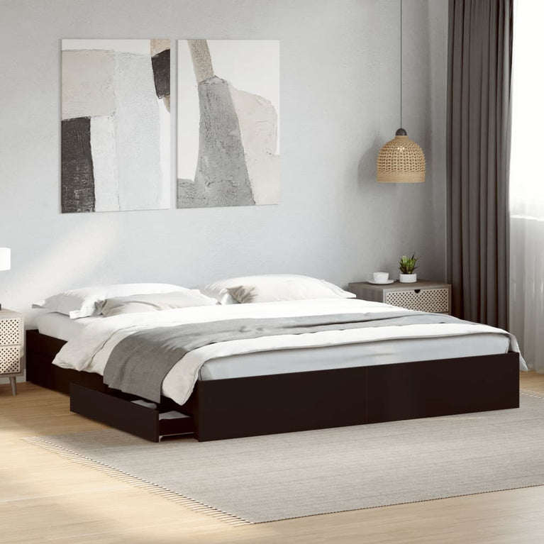 Bedframe met lades bewerkt hout zwart 180x200 cm
