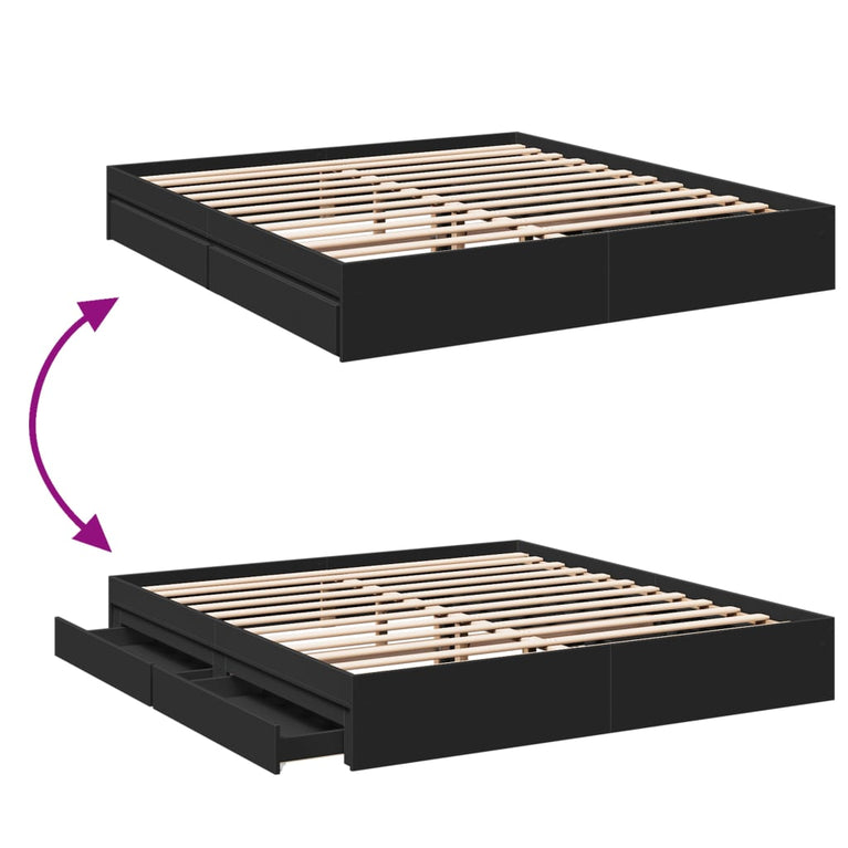 Bedframe met lades bewerkt hout zwart 180x200 cm