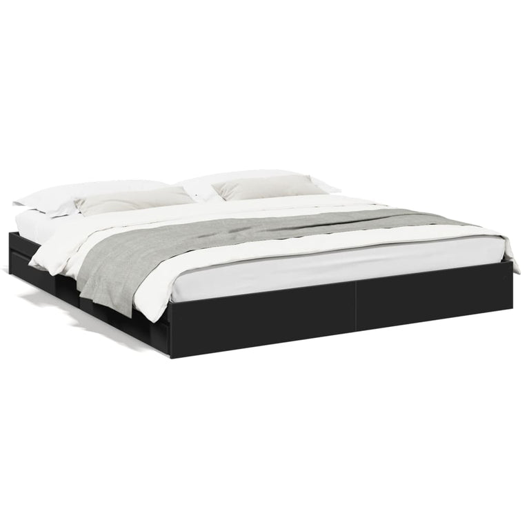 Bedframe met lades bewerkt hout zwart 180x200 cm