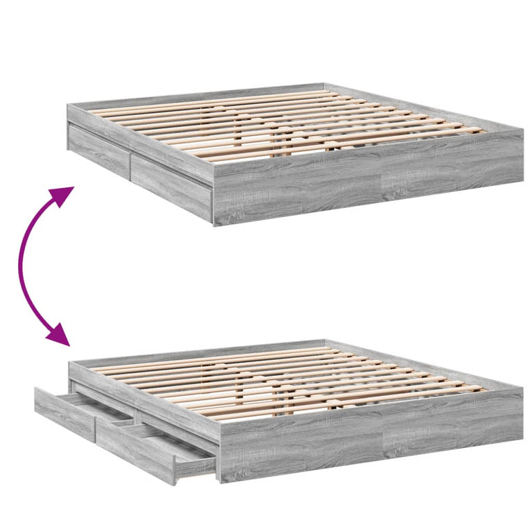 Bedframe met lades bewerkt hout grijs sonoma eiken 180x200 cm