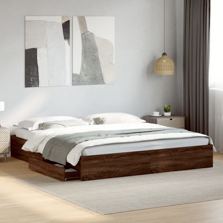 Bedframe met lades bewerkt hout bruin eikenkleurig 180x200 cm