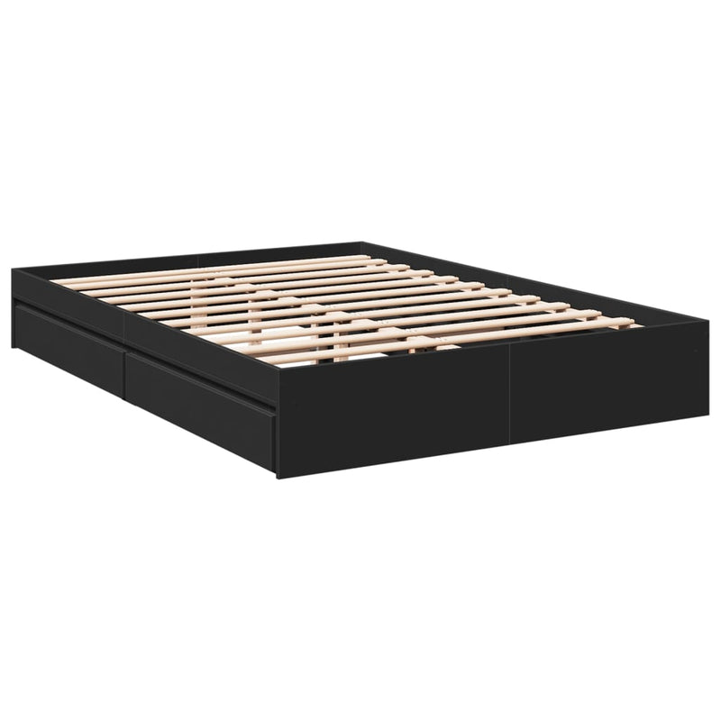 Bedframe met lades bewerkt hout zwart 160x200 cm