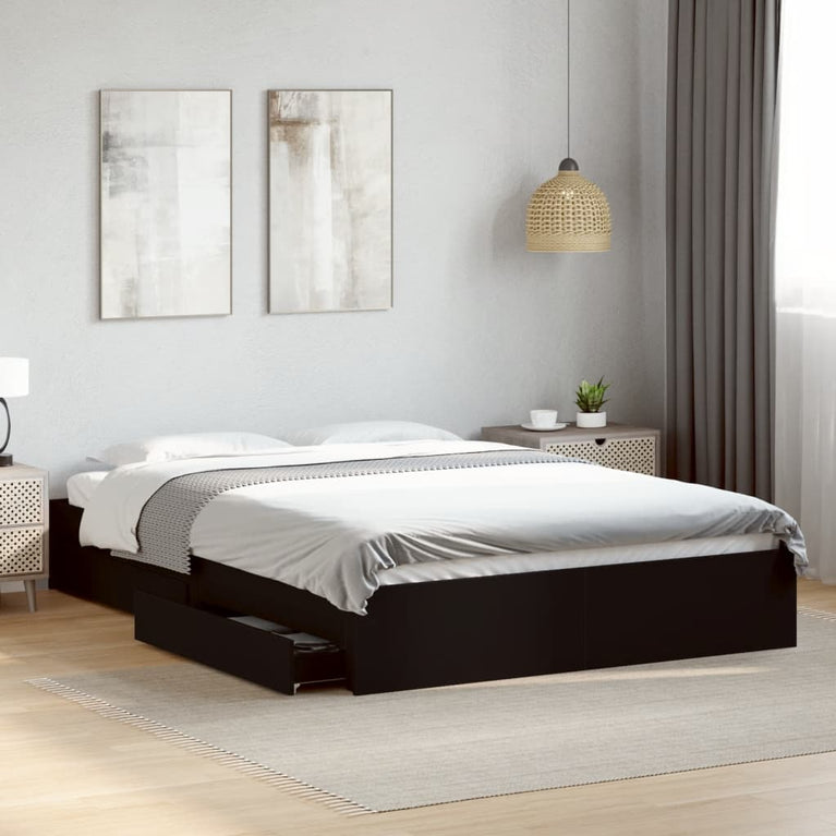 Bedframe met lades bewerkt hout zwart 160x200 cm