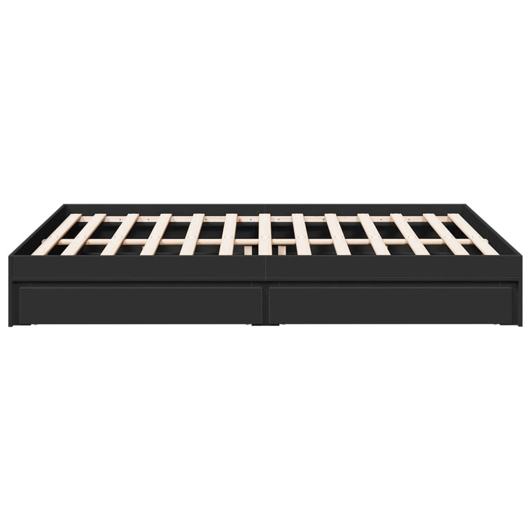 Bedframe met lades bewerkt hout zwart 160x200 cm